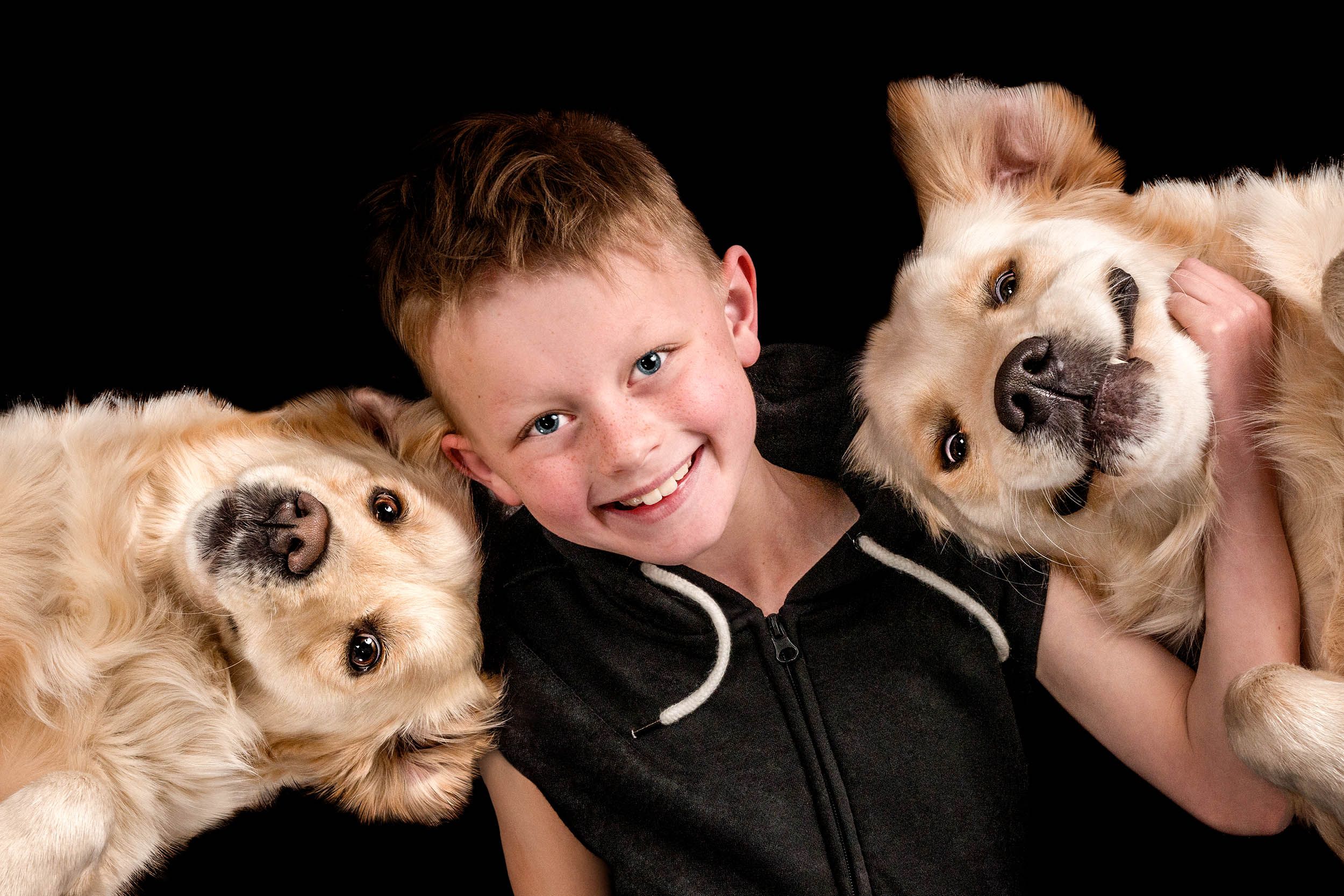 Two dogs, Belle and Benny, photographed together